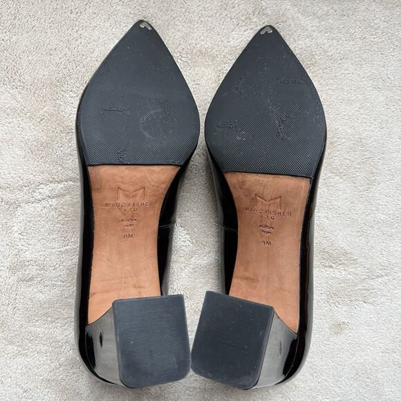 Marc Fisher Zala Dark Brown Patent Leather Block Heel Pumps Women’s 9 Pointy Tie - Picture 9 of 14